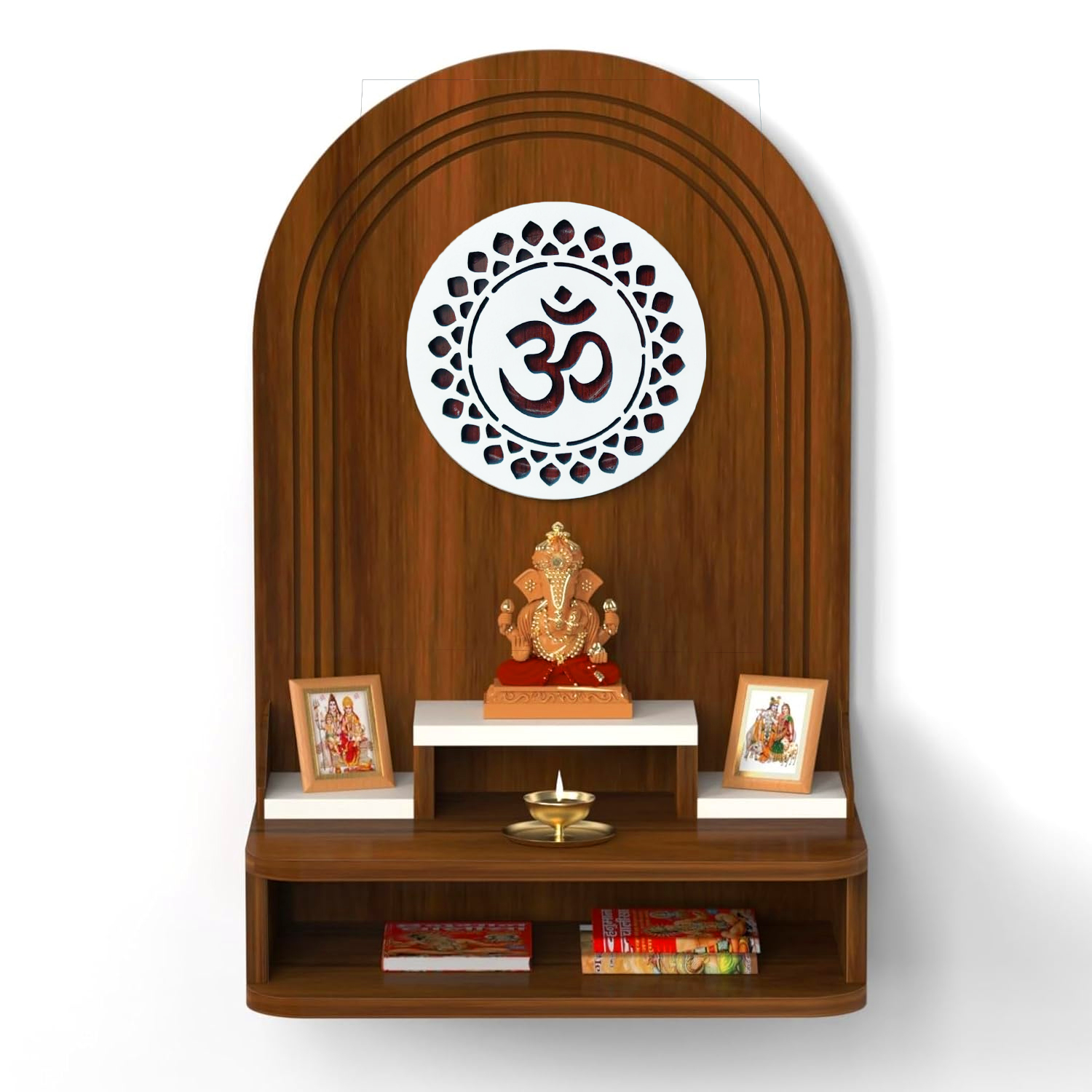 Removable Storage Data Roval Temple Wooden Home and Office Mandir Wall Mounted Pooja Stand ...